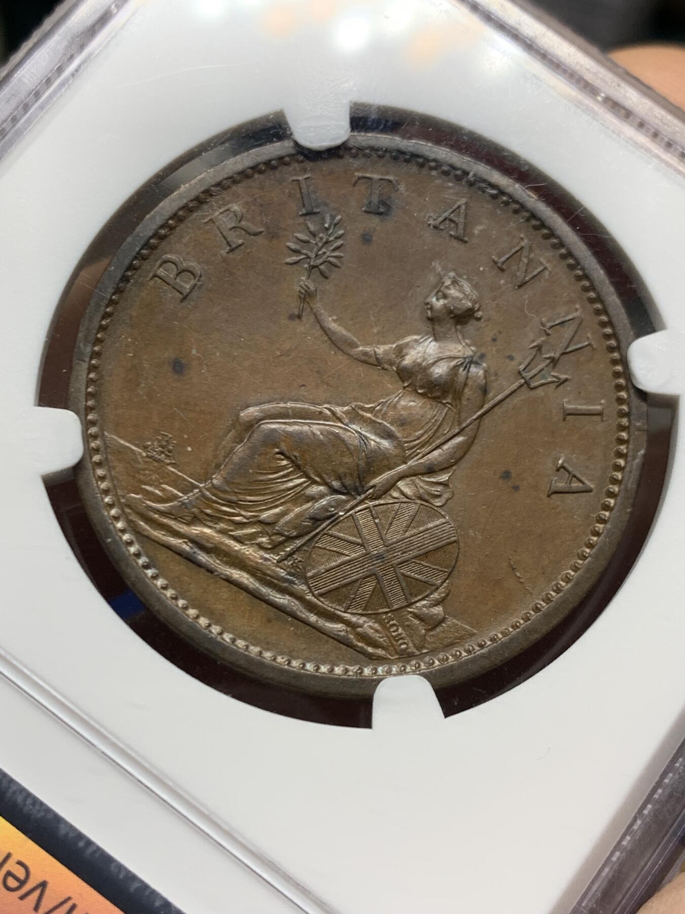 《竞宝斋》第447场 周日，周一，2场连拍 （全场包邮） NGC MS63BN 英国1806乔三1便士大铜，SOHO铸造的经典款，温润厚重的巧克力色光泽，代表了铜币最理想的保存状态。