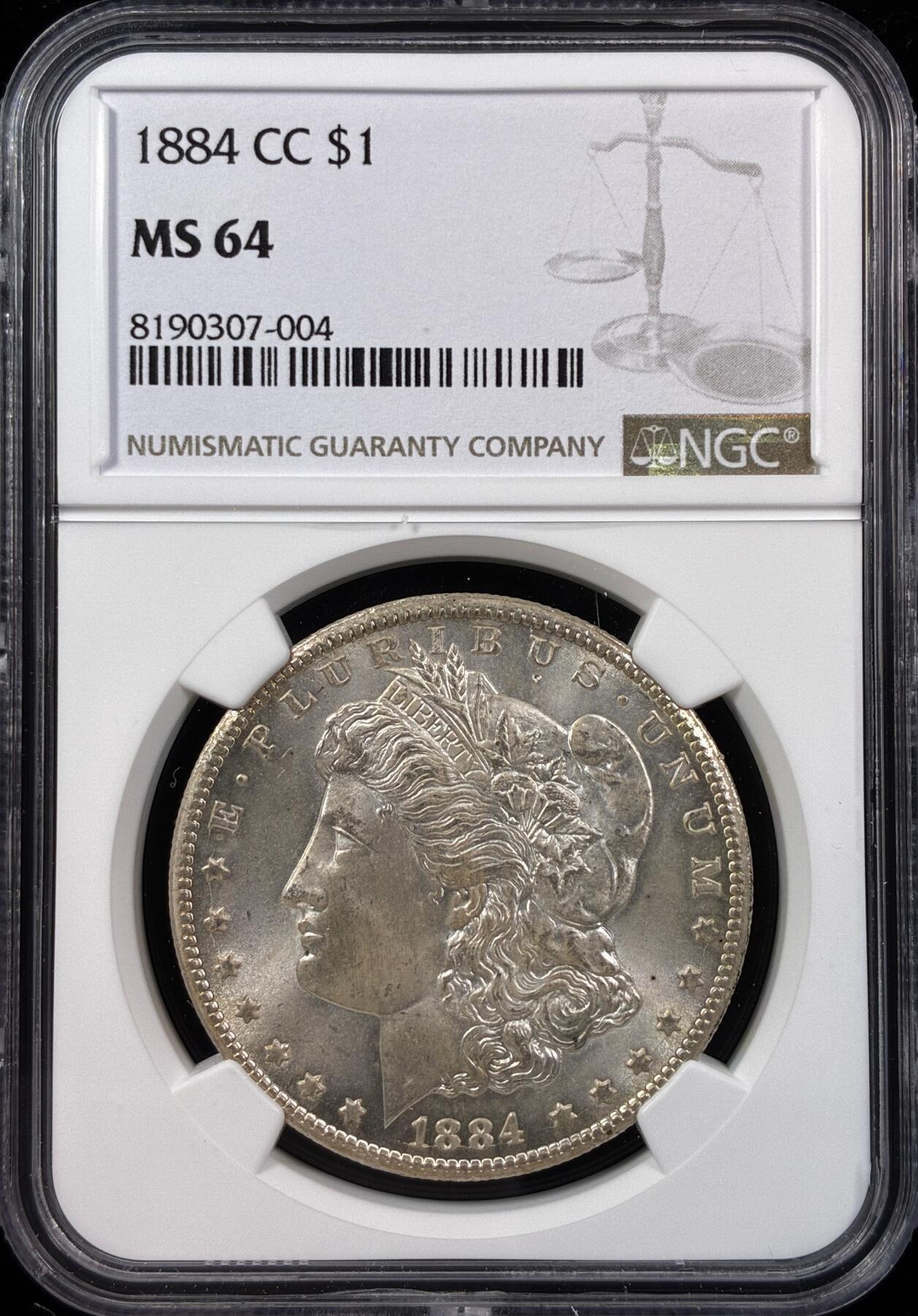 【雨安】【直播拍卖】【世界币章121期-评级币】2025-12-20 周六 19:30 保真 [评级美洲] USA 美国 1美元 摩根 1884年CC  NGC-MS64 车轮光