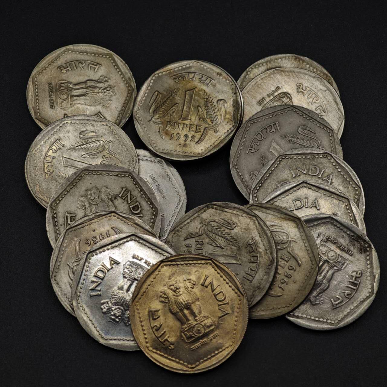 【淘币小摊】实时拍第八百二十七拍   散币场   满百包邮可预留二周 每周一统一发货   印度1卢比镍币17枚