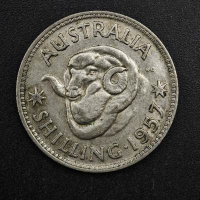 【淘币小摊】实时拍第八百二十七拍   散币场   满百包邮可预留二周 每周一统一发货   - 澳大利亚1957年伊丽莎白二世1先令银币