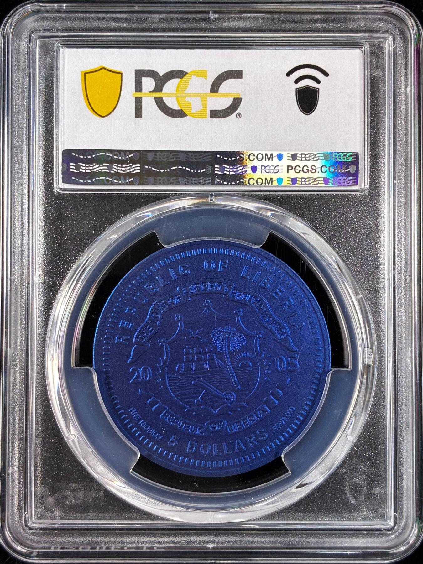 【雨安】【直播拍卖】【世界币章121期-评级币】2025-12-20 周六 19:30 保真 [评级现代] Liberia 利比里亚 5元 2005年 欧元纪念 德国 PCGS-PR70 精制