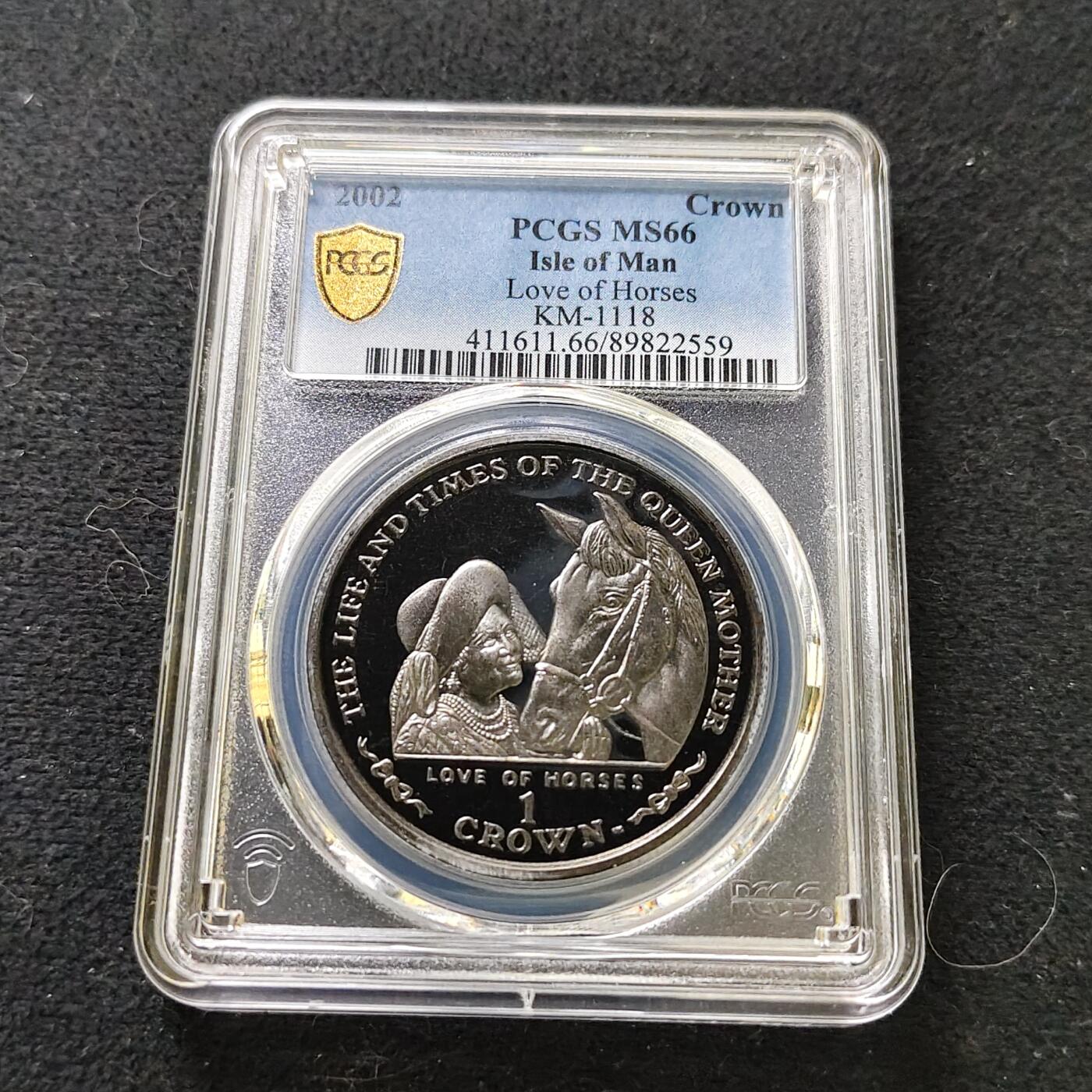 【全场包邮】纯粹捡漏拍487场（免费代拍第24场） 【收藏级·亚军分】马恩岛2002年1克朗女王母亲伊丽莎白皇太后重要时刻系列爱马克朗型纪念币-PCGS MS66（更高分仅3枚）