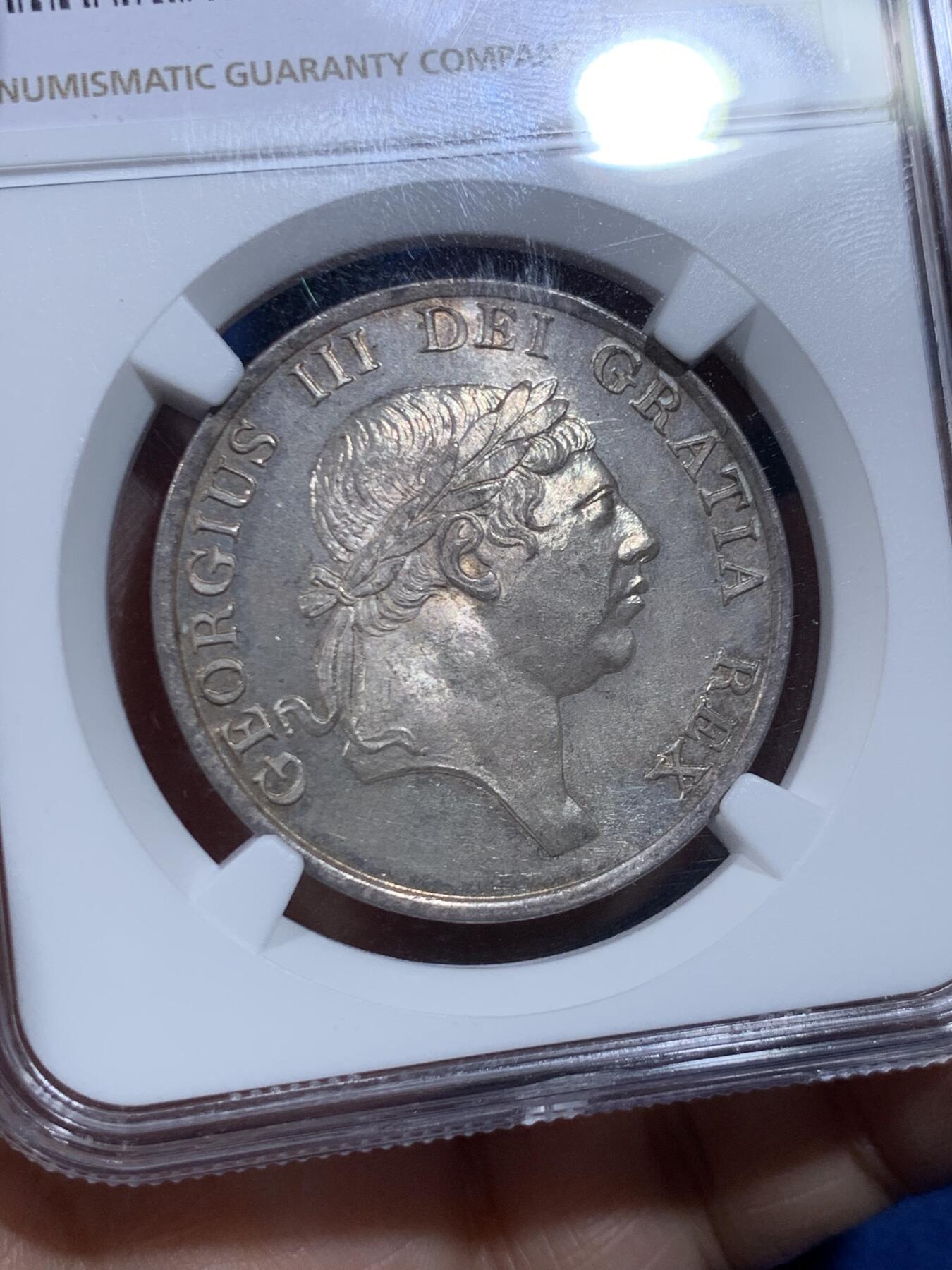 《竞宝斋》第447场 周日，周一，2场连拍 （全场包邮） NGC MS64 英国1813年乔治三世-英格兰银行3先令银币 非常少见的品种 能到64分不容易 亚军分