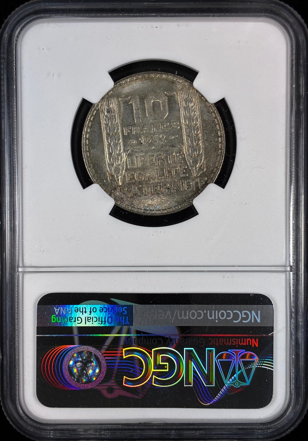 【雨安】【直播拍卖】【世界币章121期-评级币】2025-12-20 周六 19:30 保真 [评级法国] France 法国 10法郎 KM#0878 桂冠女神  [10.00 g.,  0.680 Silver] 1932年  NGC-MS62