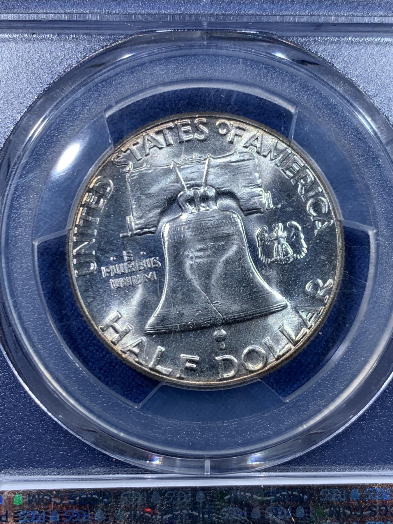 《竞宝斋》第447场 周日，周一，2场连拍 （全场包邮） PCGS MS64 美国1958年富兰克林50美分银币 转光流畅 值得入手