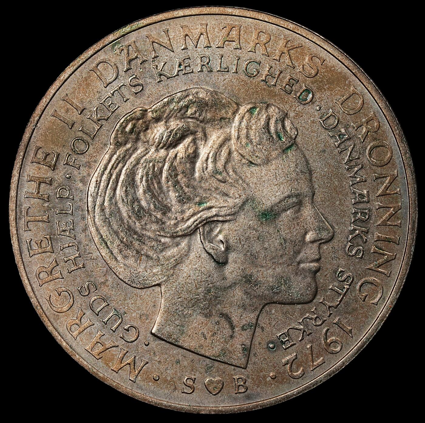 修遠堂世界钱币第九十七期 1972年丹麦王室更迭-弗雷德里克九世逝世，丹麦女王玛格丽特二世即位纪念10克朗银币 20.40g，含银80%