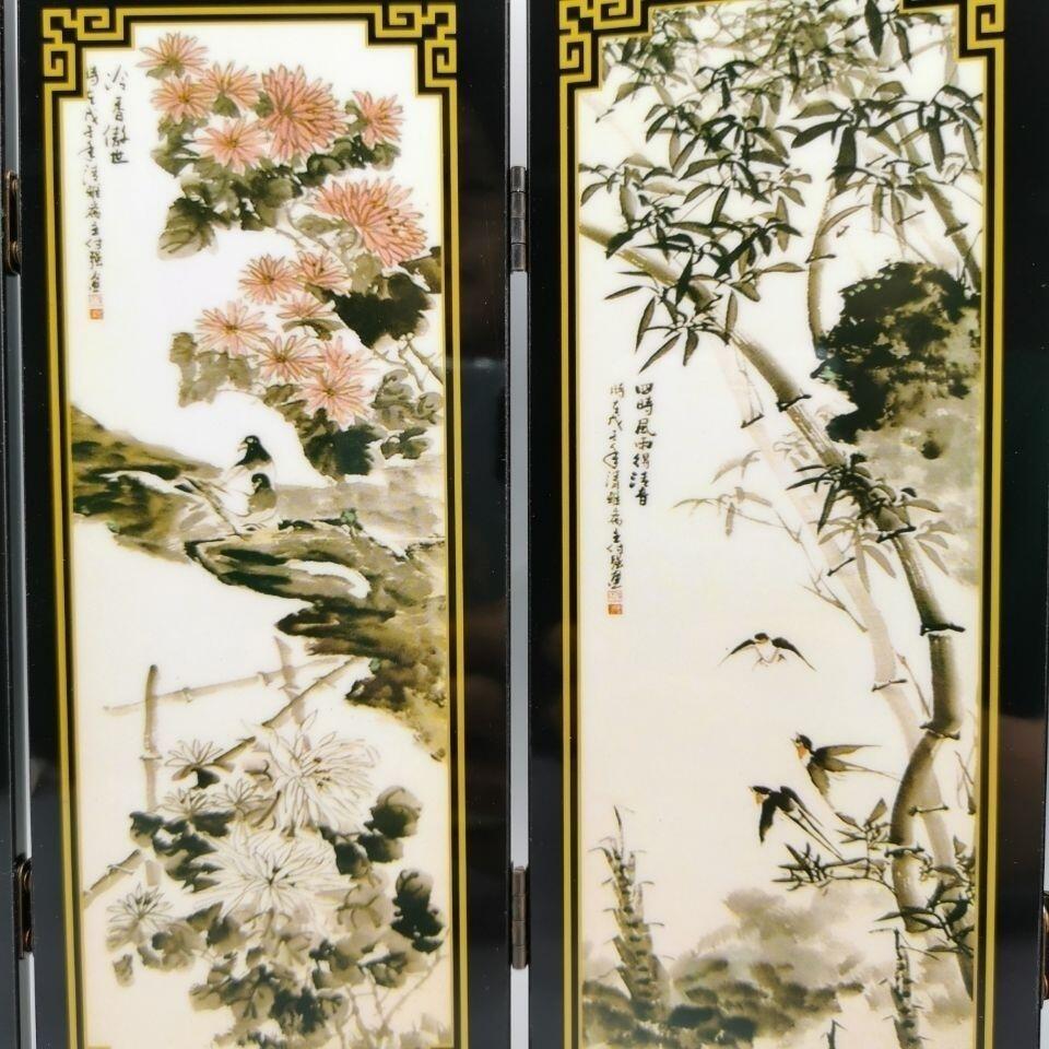 听雨轩（40） [梅兰竹菊]仿古漆器小屏风,折叠木制