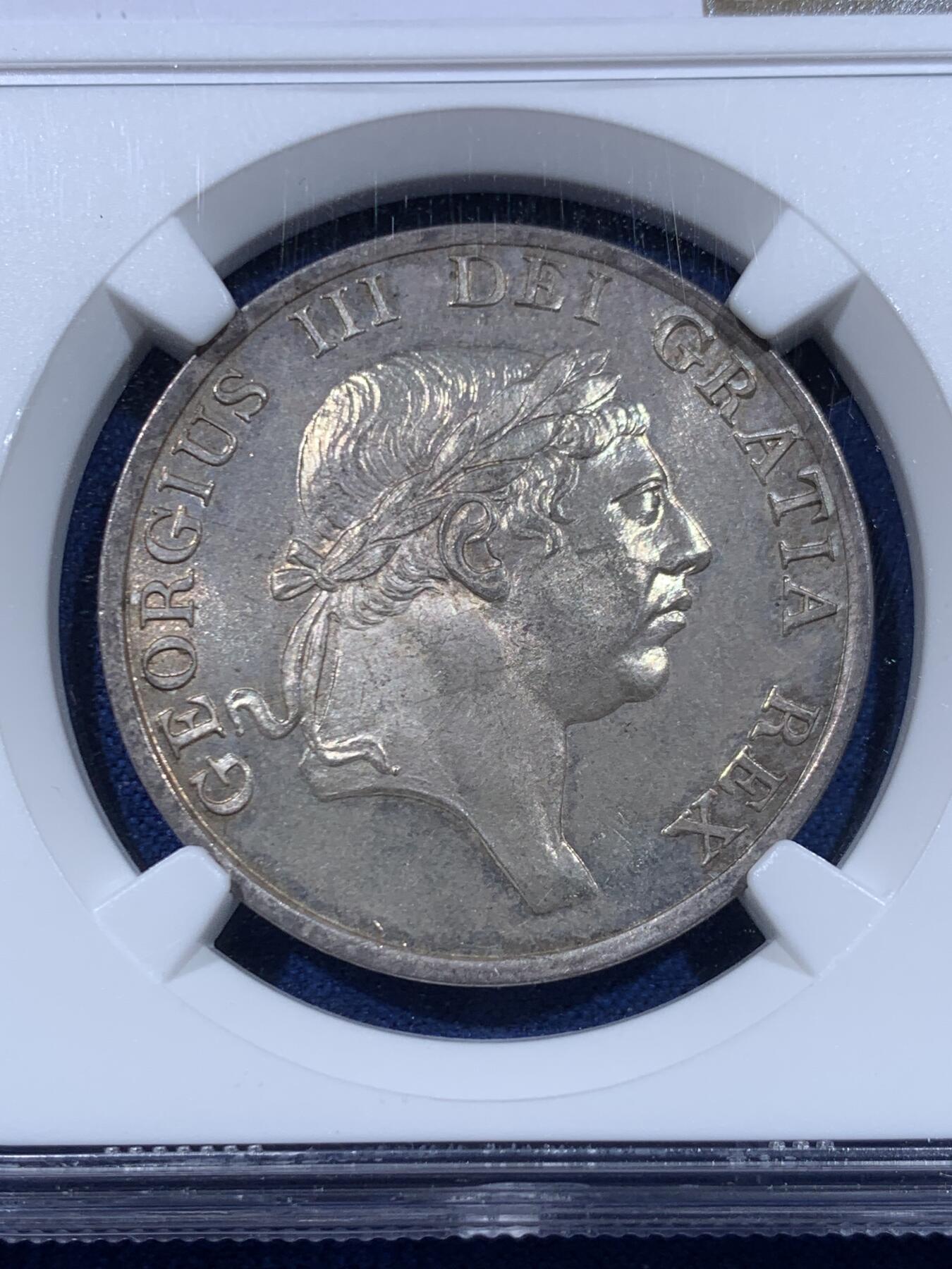 《竞宝斋》第447场 周日，周一，2场连拍 （全场包邮） NGC MS64 英国1813年乔治三世-英格兰银行3先令银币 非常少见的品种 能到64分不容易 亚军分