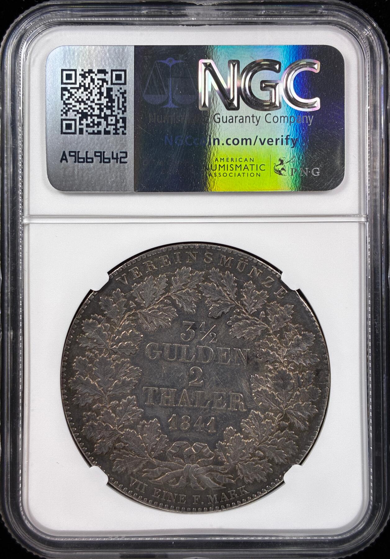 【雨安】【直播拍卖】【世界币章121期-评级币】2025-12-20 周六 19:30 保真 [评级德国] Germany 德国 德意志 2泰勒 Frankfurt法兰克福 Thun.130 KM#0326 景观泰勒  NGC-AU 均匀淡美包浆