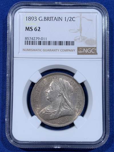 《竞宝斋》第447场 周日，周一，2场连拍 （全场包邮） - NGC MS62 英国1893年披纱半克朗银币