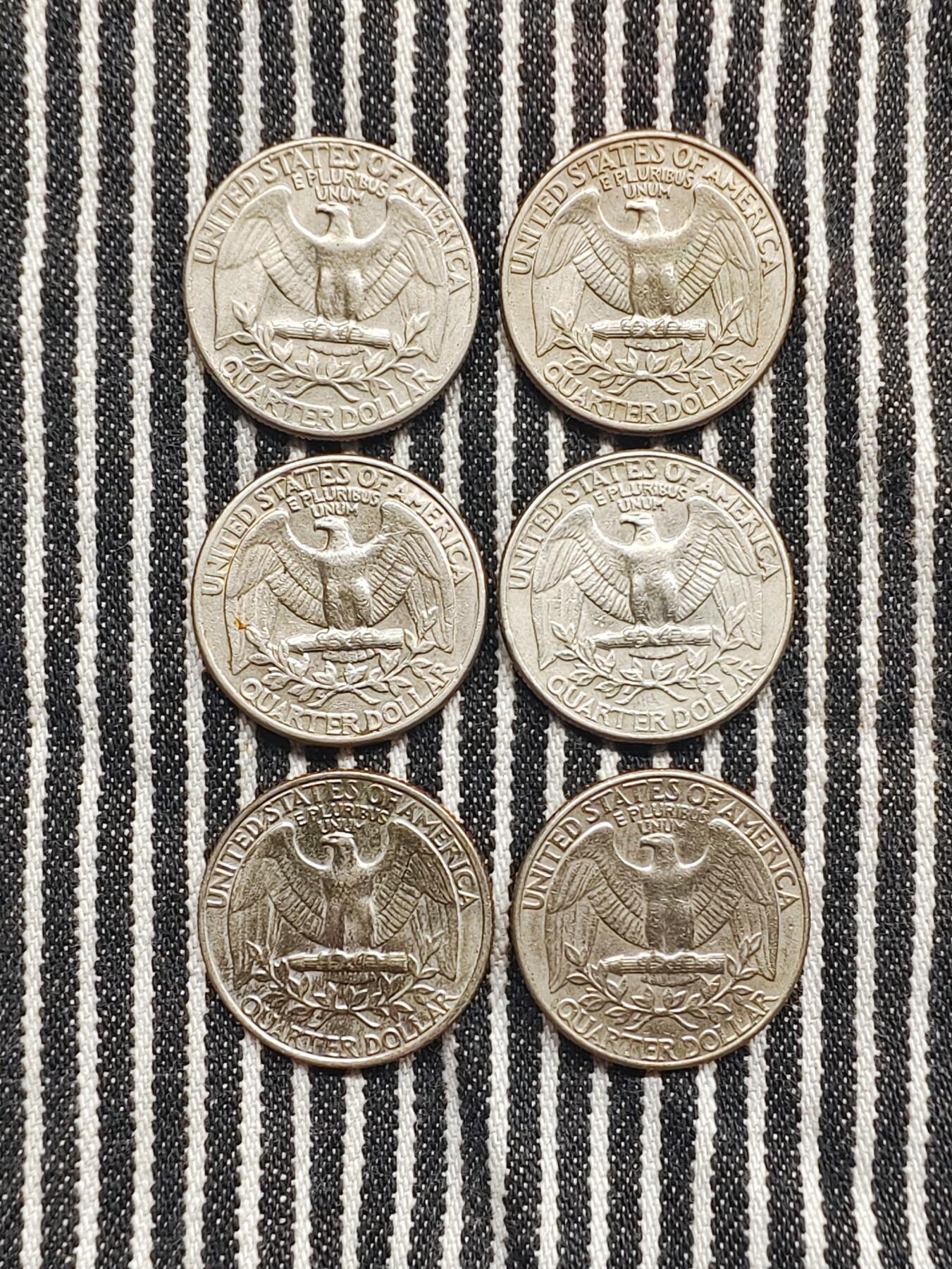 美国华盛顿25美分飞鹰币6枚一组不重复 分币 硬币 收藏  1965/1978D/1979/1980D/1985D/1989D