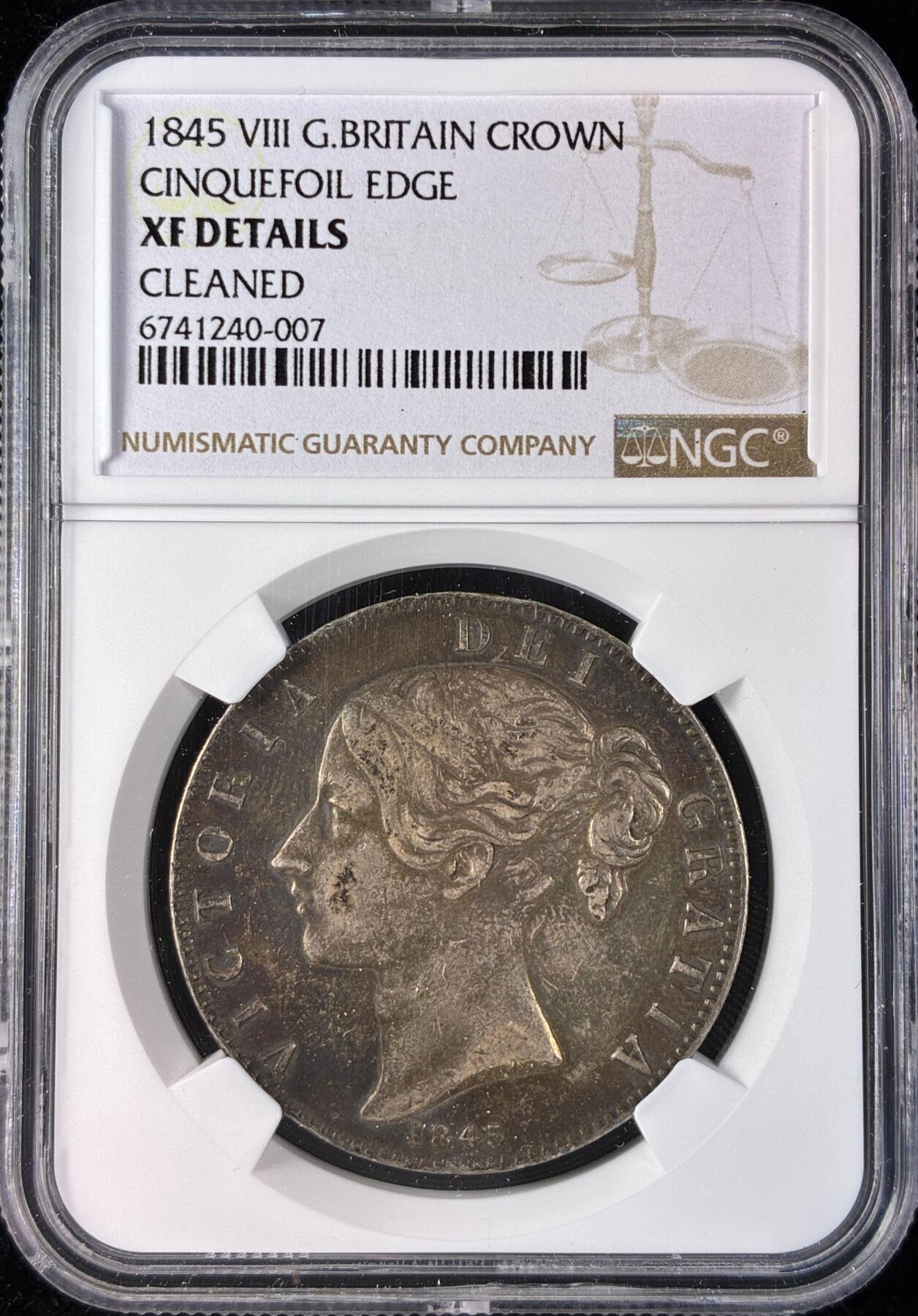 【雨安】【直播拍卖】【世界币章121期-评级币】2025-12-20 周六 19:30 保真 [评级欧洲] Great Britain 英国 1克朗 1845年 维多利亚 青年版  NGC-XF 美包浆