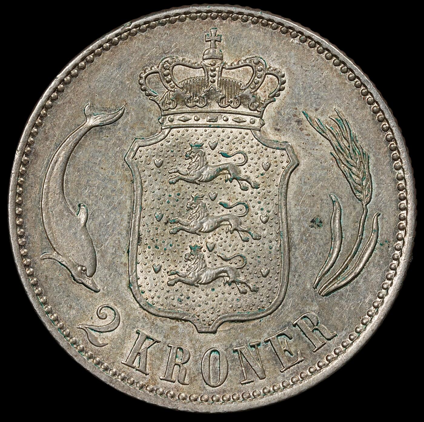 修遠堂世界钱币第九十七期 1916年丹麦海豚2克朗银币 15g 含银80%