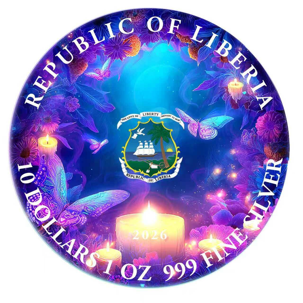 利比里亚2026年梦幻世界系列4亡灵节女神1盎司超大尺寸120毫米双面彩色纪念银币