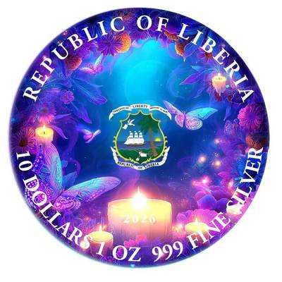 利比里亚2026年梦幻世界系列4亡灵节女神1盎司超大尺寸120毫米双面彩色纪念银币