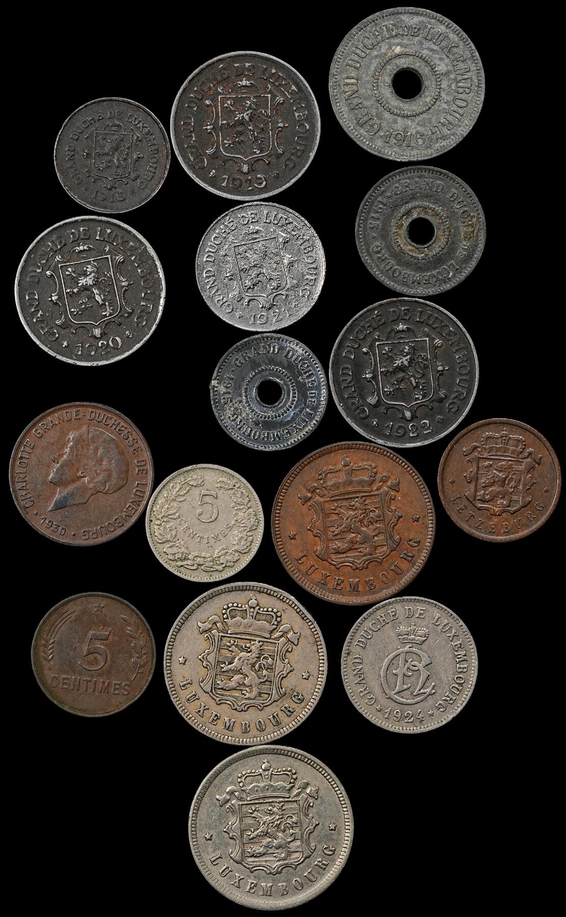 修遠堂世界钱币第九十七期 卢森堡旧硬币一组