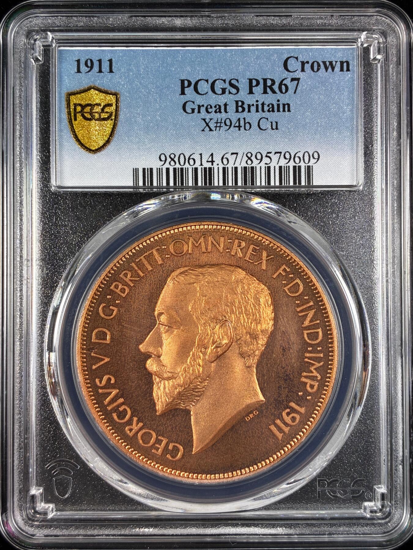 【雨安】【直播拍卖】【世界币章121期-评级币】2025-12-20 周六 19:30 保真 [评级欧洲] Great Britain 英国 1克朗 1911年 乔治五世 X#94b 精制 PCGS-PR67 精制