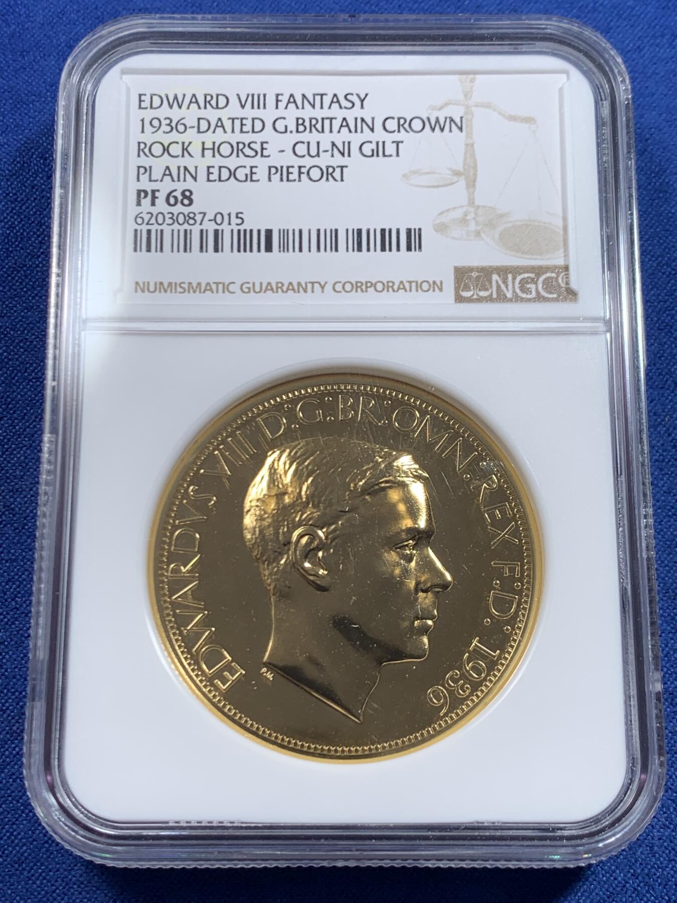 《竞宝斋》第447场 周日，周一，2场连拍 （全场包邮） NGC PF68 英国 爱德华八世加冕幻想镀金克朗，爱八官方币玩不起，幻想币还是可以玩玩。加厚盒