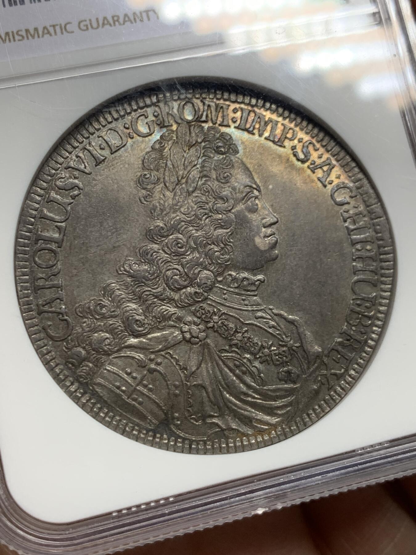 《竞宝斋》第447场 周日，周一，2场连拍 （全场包邮） 亚军分 NGC MS63 神圣罗马帝国 1721年 查理六世 泰勒大银币 原味深包浆 非常舒服的状态