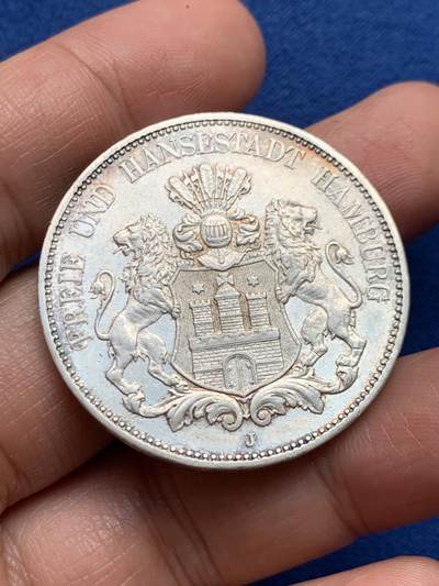 《竞宝斋》第447场 周日，周一，2场连拍 （全场包邮） - 德国 1913J 双狮5马克银币 全鬃毛高点清晰 尚有转光 细节见图