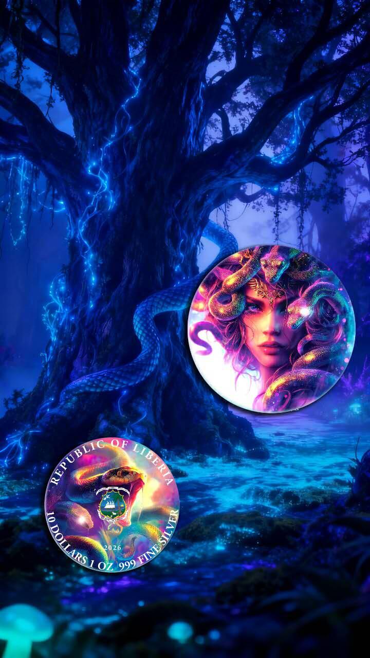 【期货】利比里亚2026年梦幻世界3美杜莎1盎司大尺寸双面彩银币