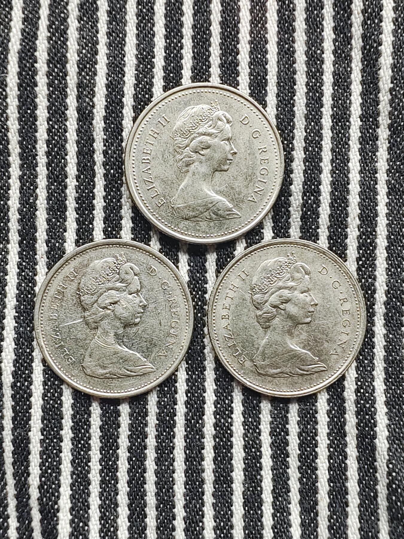 加拿大25分驯鹿镍币3枚不重复 分币 硬币 收藏  1969/1974/1979