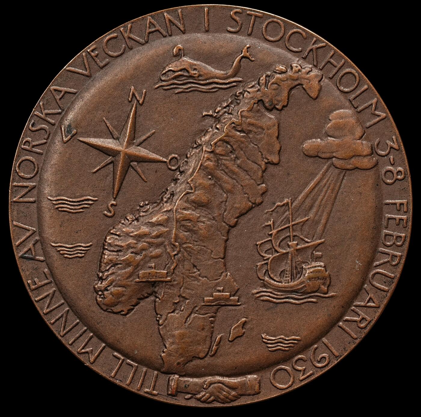 修遠堂世界钱币第九十七期 1930年瑞典斯德哥尔摩-挪威周纪念大铜章 44.90mm，45.26g