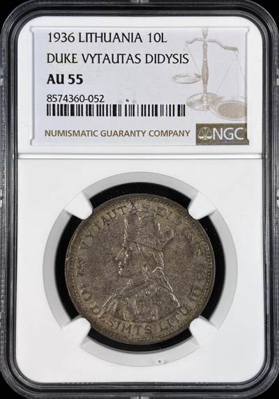 【雨安】【直播拍卖】【世界币章121期-评级币】2025-12-20 周六 19:30 保真 - [评级欧洲] Lithuania 立陶宛 10拉特 1936年 维陶塔斯大公  NGC-AU55