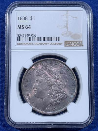 《竞宝斋》第447场 周日，周一，2场连拍 （全场包邮） - NGC MS64 美国1888年摩根一美元银币 正面全紫光，背面原光