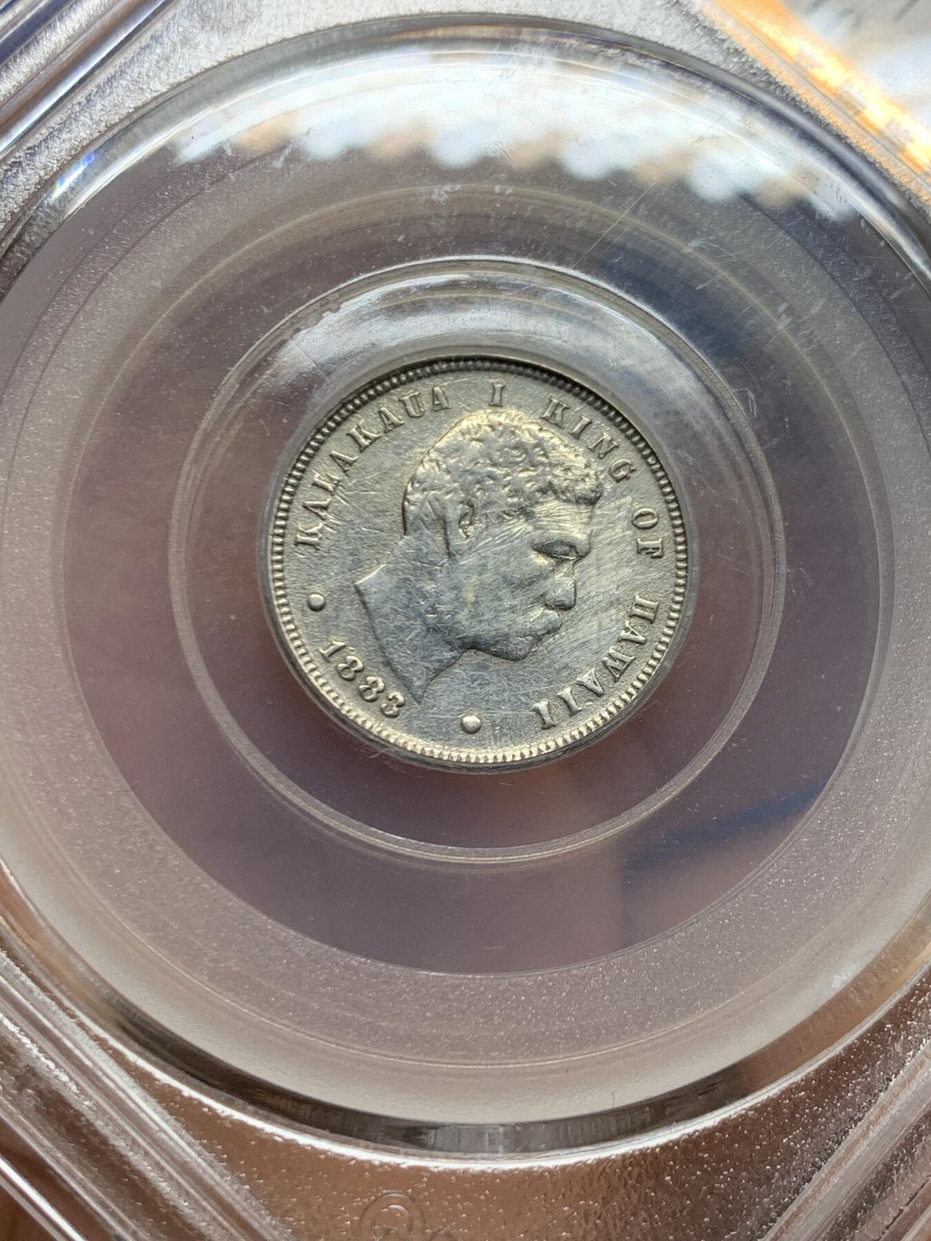 《竞宝斋》第447场 周日，周一，2场连拍 （全场包邮） 公博 真品 夏威夷王国 1883年 10分 银币 背面有焊接痕迹 整体细节不错 少见品种