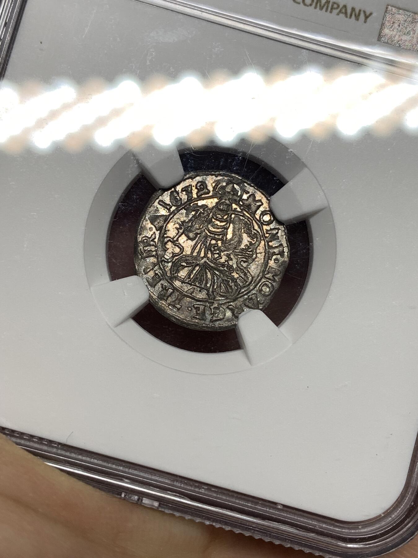 《竞宝斋》第447场 周日，周一，2场连拍 （全场包邮） NGC AU55 神圣罗马帝国 特里尔主教区 1672年 4芬尼 银币 打制精美 细节良好 稀少品种