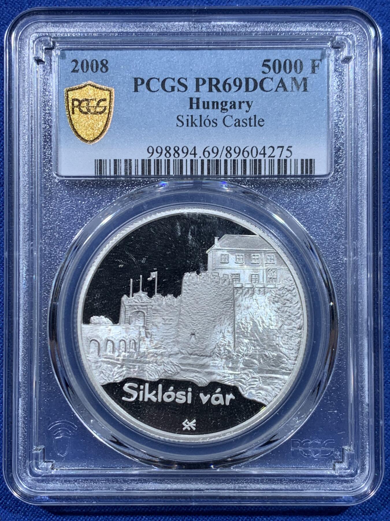 《竞宝斋》第447场 周日，周一，2场连拍 （全场包邮） PCGS PR69DCAM 匈牙利2008年城堡5000福林银币