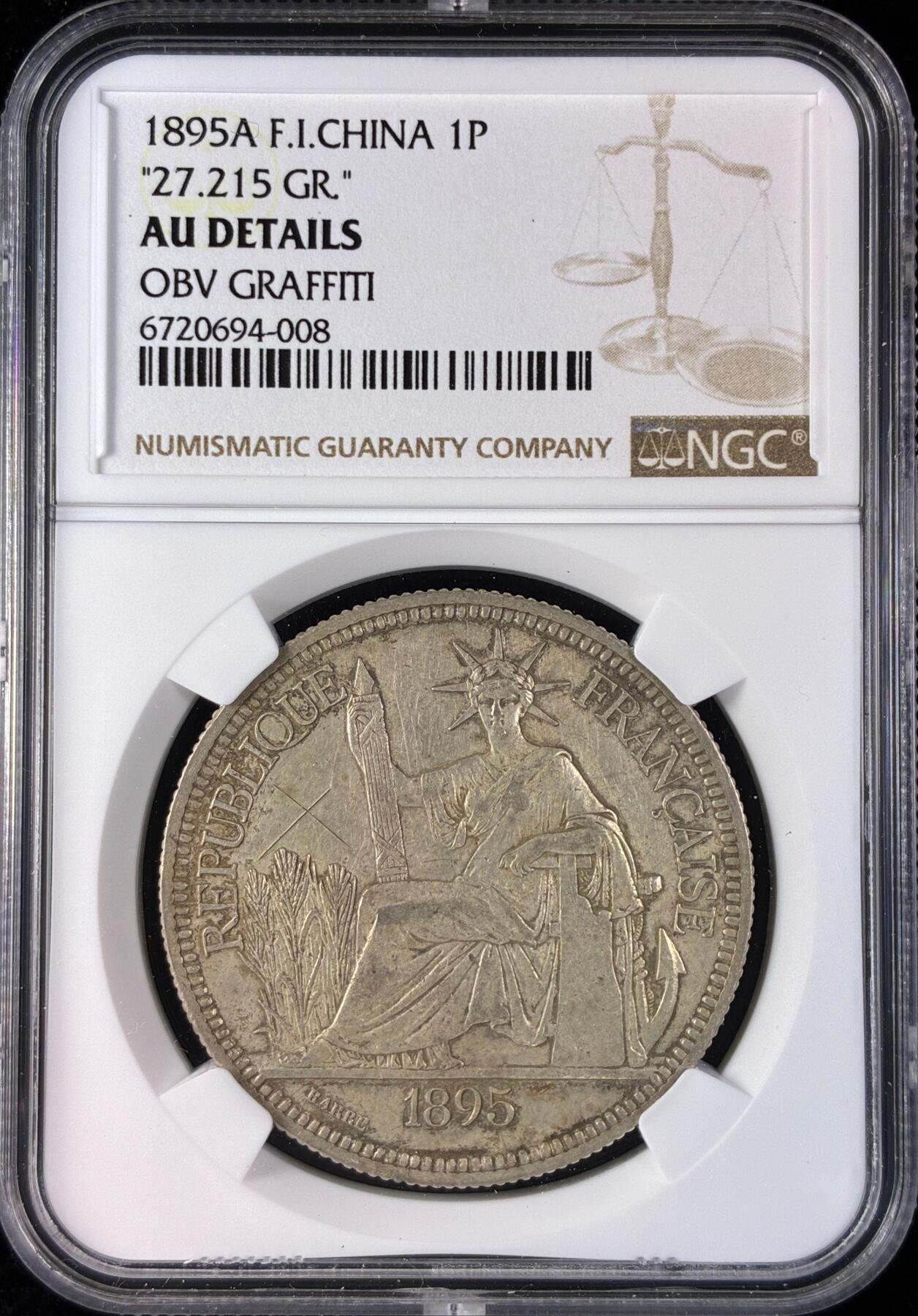 【雨安】【直播拍卖】【世界币章121期-评级币】2025-12-20 周六 19:30 保真 [评级亚洲] 贸易银 法国 法属印支 坐洋 1皮阿斯特 1895年  NGC-AU