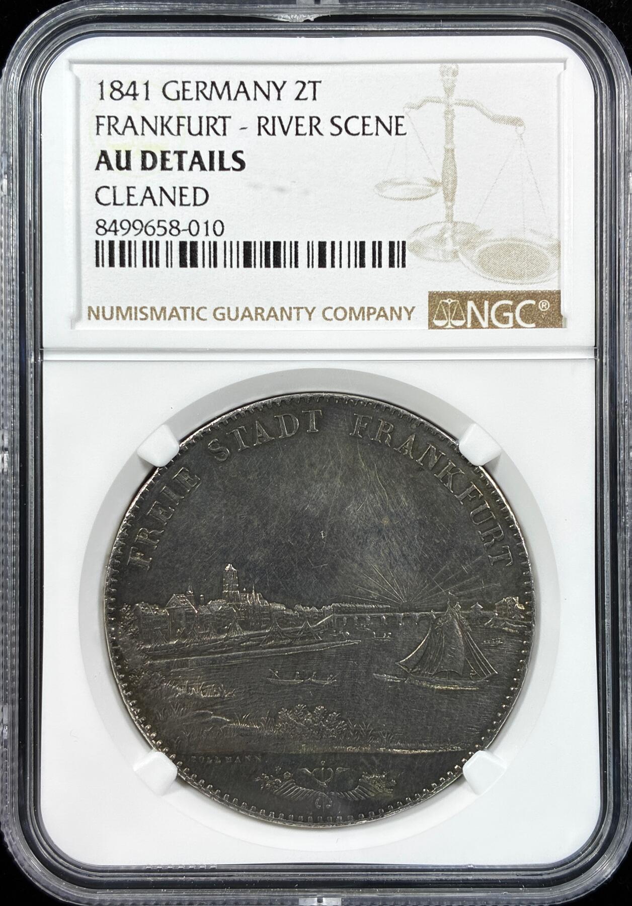 【雨安】【直播拍卖】【世界币章121期-评级币】2025-12-20 周六 19:30 保真 [评级德国] Germany 德国 德意志 2泰勒 Frankfurt法兰克福 Thun.130 KM#0326 景观泰勒  NGC-AU 均匀淡美包浆