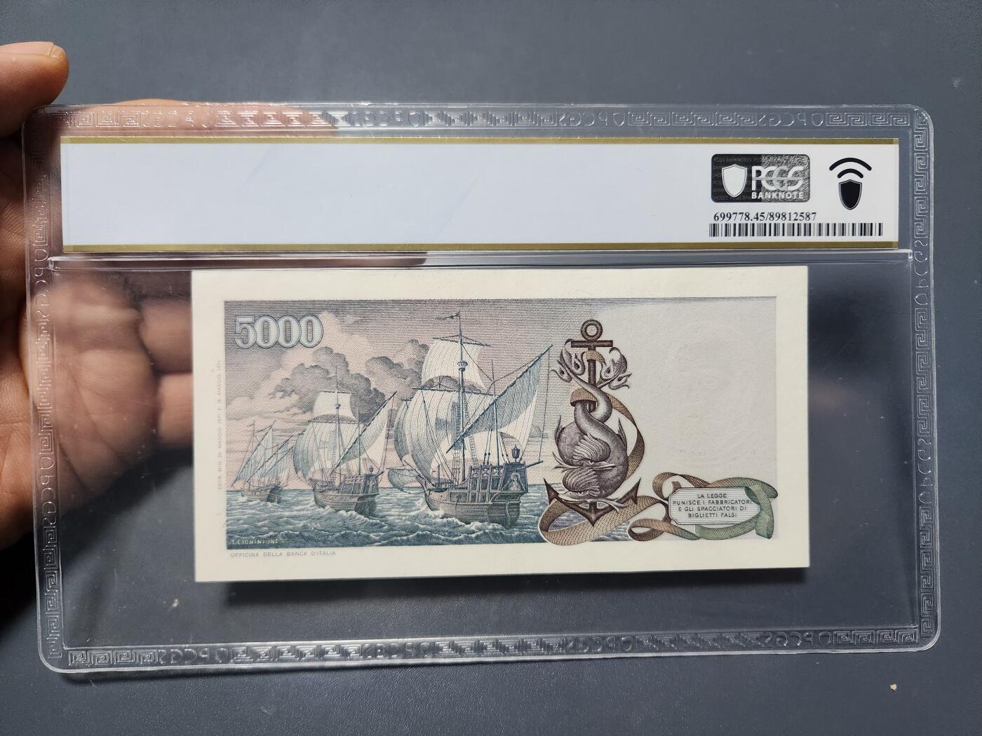 12月13号晚上8点 外国纸币自动截拍第72场 意大利5000里拉PCGS