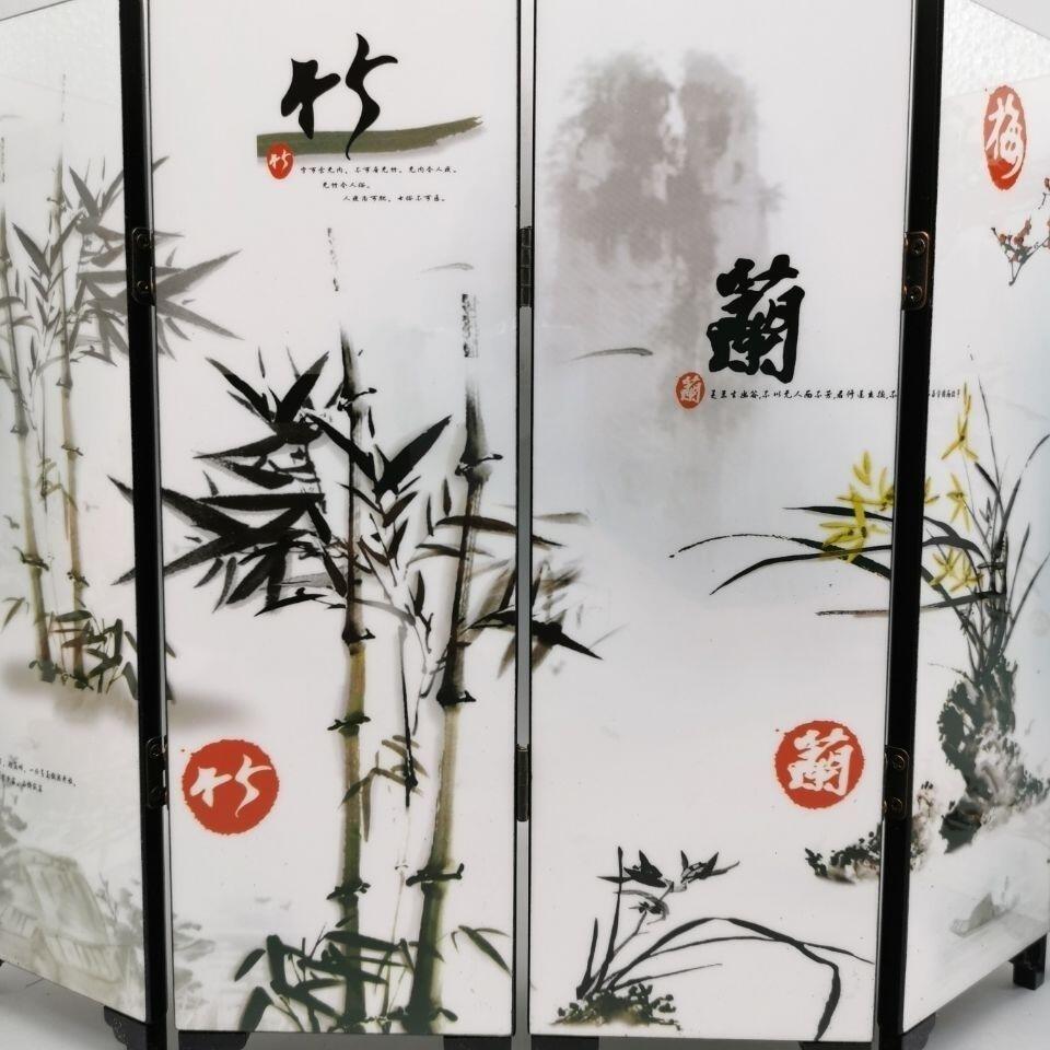 听雨轩（40） [梅兰竹菊]仿古漆器小屏风,折叠木制