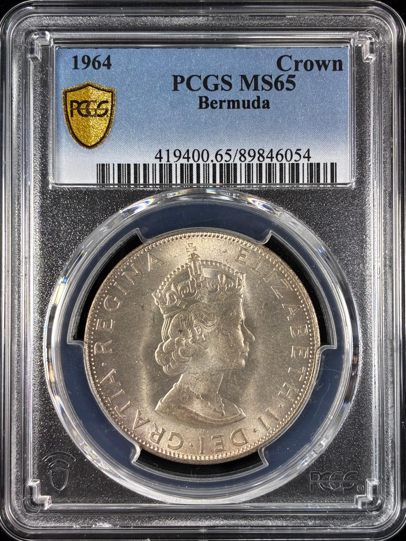 【雨安】【直播拍卖】【世界币章121期-评级币】2025-12-20 周六 19:30 保真 [评级现代] Bermuda 百慕大 1克朗 1964年  PCGS-MS65