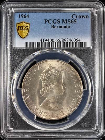 【雨安】【直播拍卖】【世界币章121期-评级币】2025-12-20 周六 19:30 保真 - [评级现代] Bermuda 百慕大 1克朗 1964年  PCGS-MS65