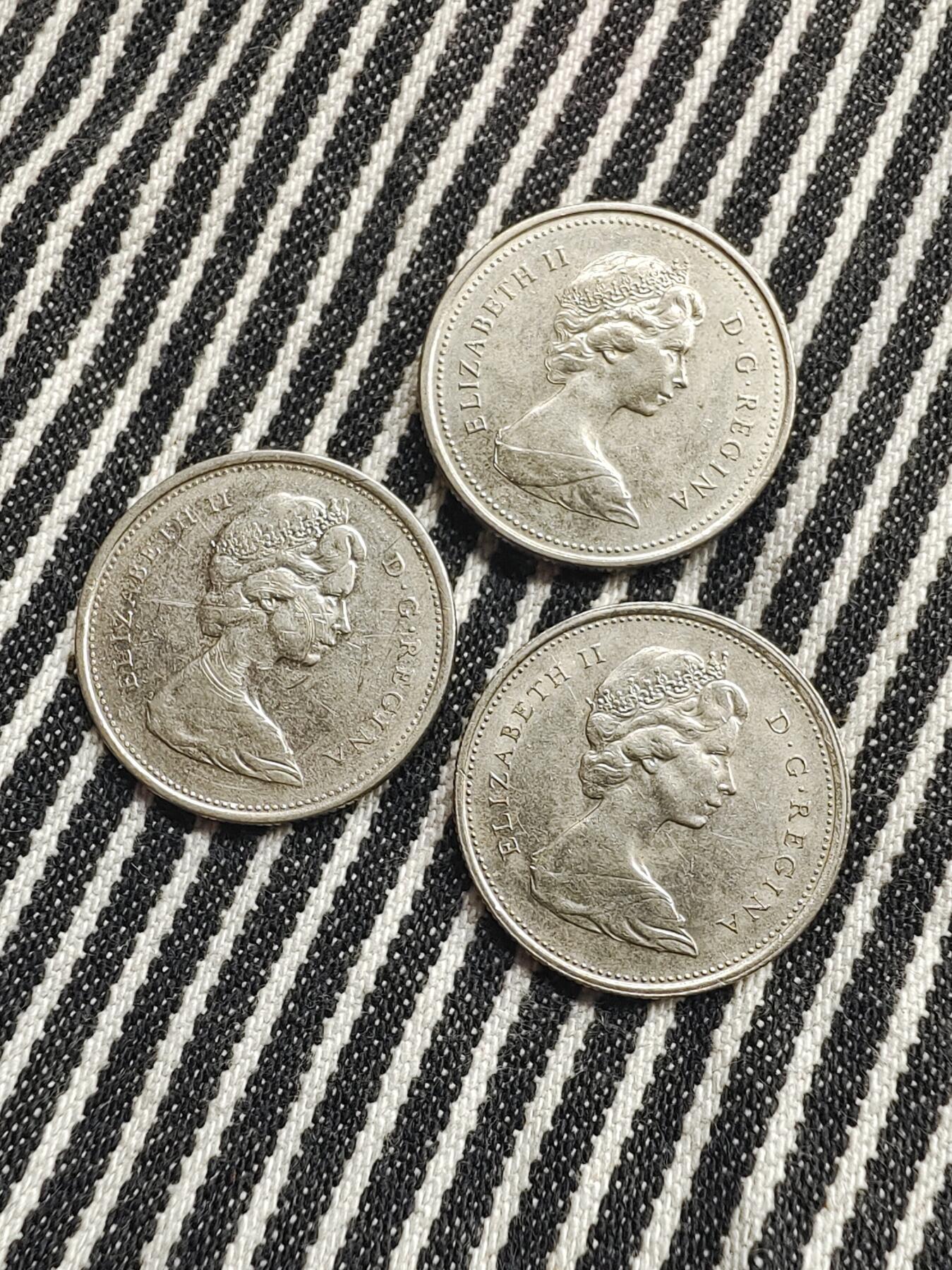 加拿大25分驯鹿镍币3枚不重复 分币 硬币 收藏  1969/1974/1979