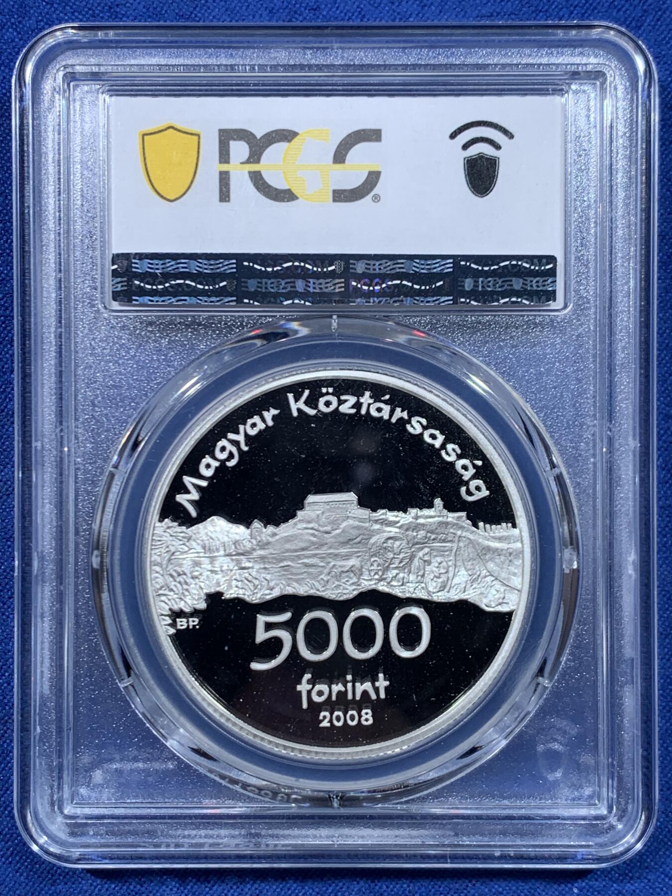 《竞宝斋》第447场 周日，周一，2场连拍 （全场包邮） PCGS PR69DCAM 匈牙利2008年城堡5000福林银币