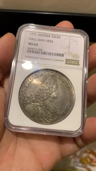 《竞宝斋》第447场 周日，周一，2场连拍 （全场包邮） 亚军分 NGC MS63 神圣罗马帝国 1721年 查理六世 泰勒大银币 原味深包浆 非常舒服的状态