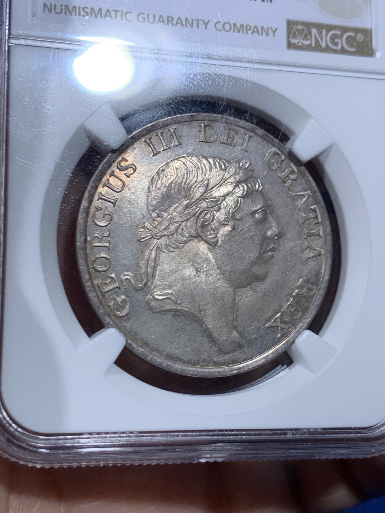 《竞宝斋》第447场 周日，周一，2场连拍 （全场包邮） NGC MS64 英国1813年乔治三世-英格兰银行3先令银币 非常少见的品种 能到64分不容易 亚军分