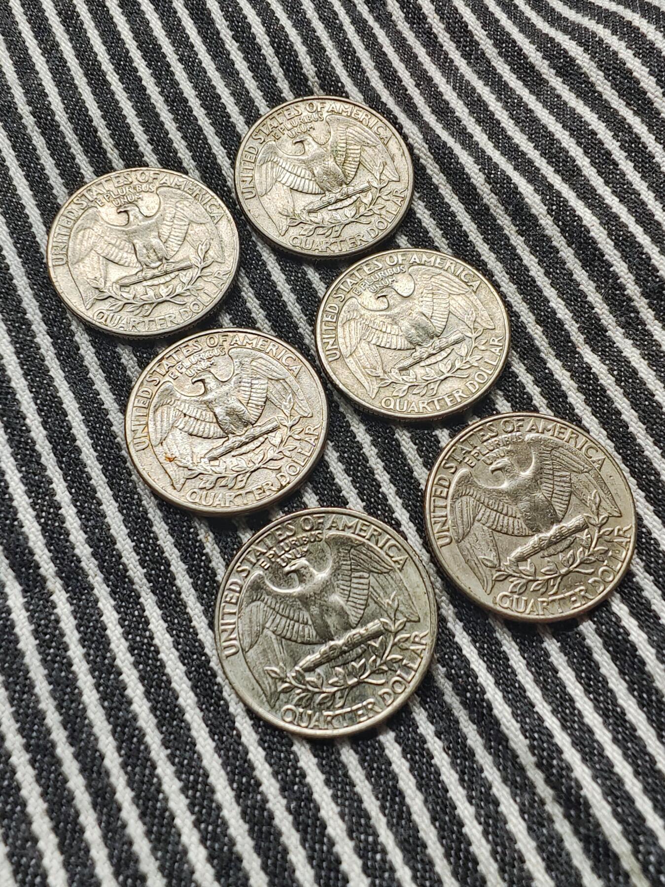 美国华盛顿25美分飞鹰币6枚一组不重复 分币 硬币 收藏  1965/1978D/1979/1980D/1985D/1989D