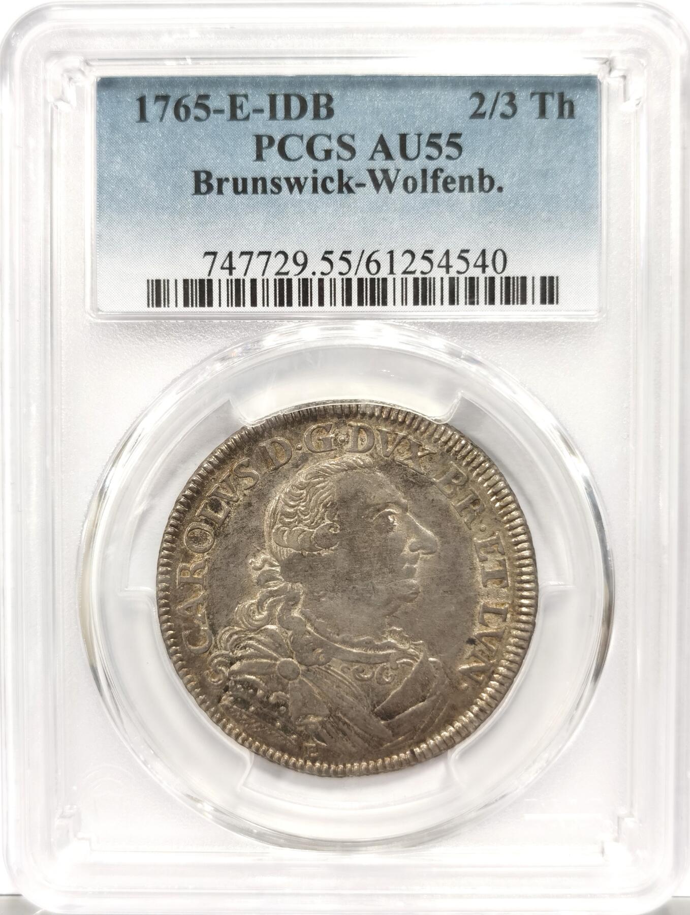 博洋堂世界钱币拍卖第153期（全场包邮） PCGS AU55 德国不伦瑞克沃尔芬堡1765年飞马2/3泰勒银币，仅有1枚更高分！
