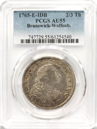 博洋堂世界钱币拍卖第153期（全场包邮） - PCGS AU55 德国不伦瑞克沃尔芬堡1765年飞马2/3泰勒银币，仅有1枚更高分！