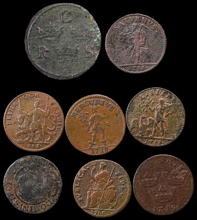 修遠堂世界钱币第九十七期 - 17-18世纪瑞典旧铜币一组 带藏家手写标签