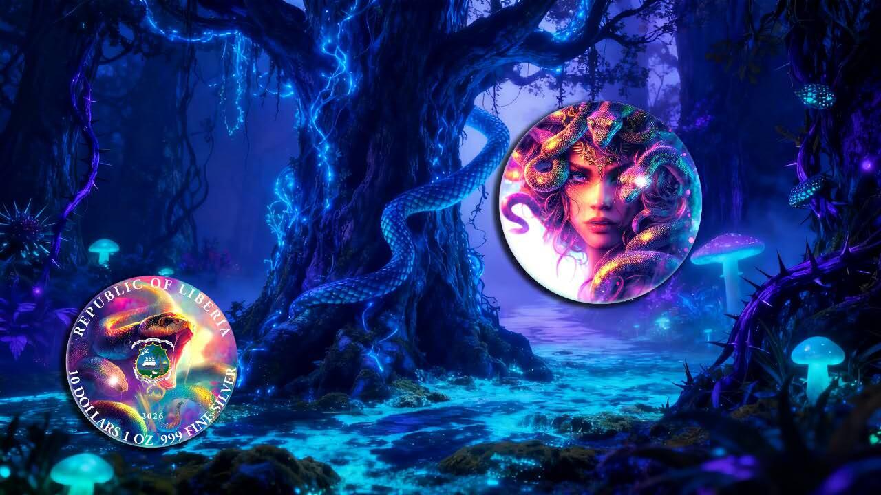 【期货】利比里亚2026年梦幻世界3美杜莎1盎司大尺寸双面彩银币