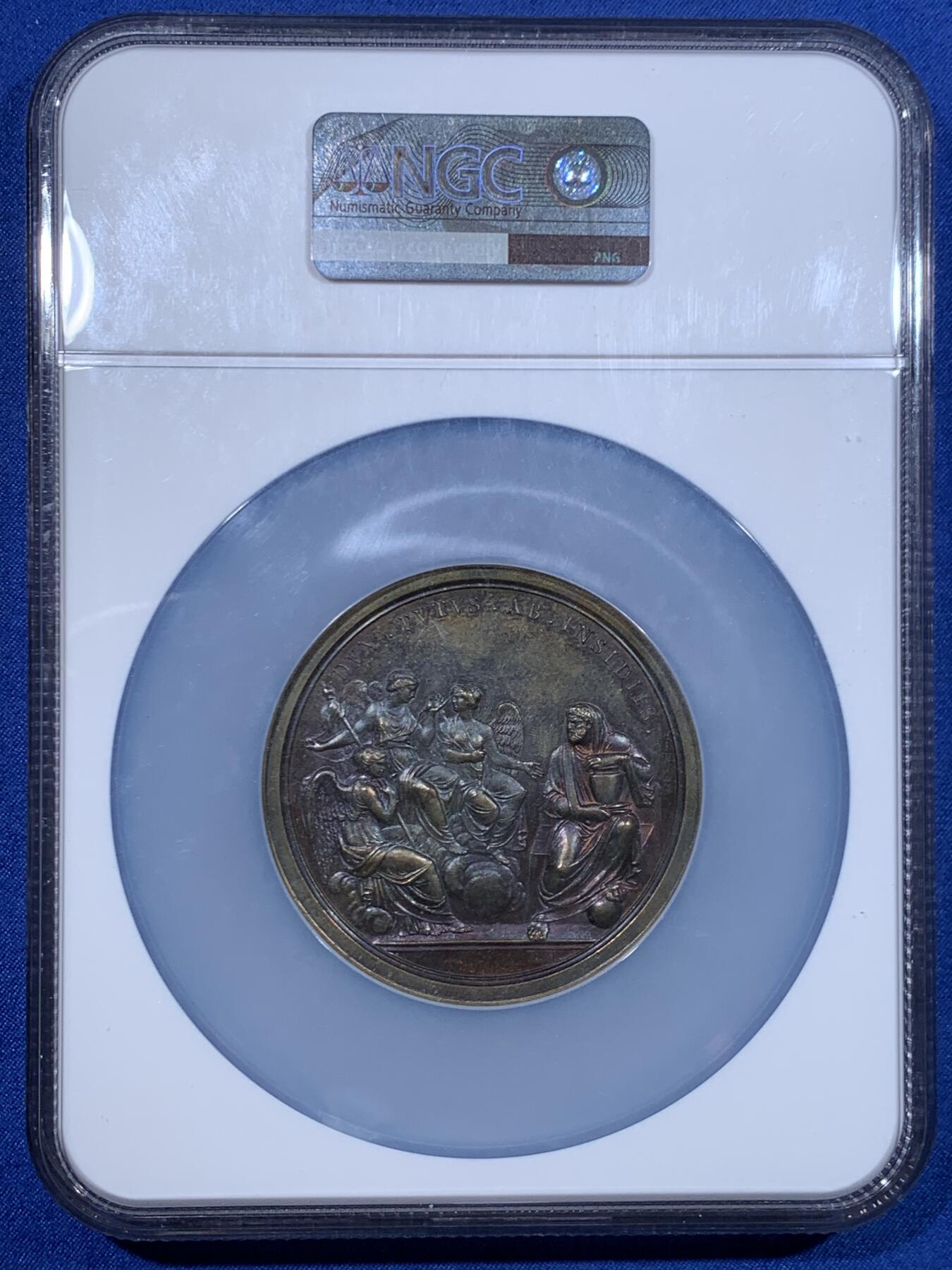 《竞宝斋》第447场 周日，周一，2场连拍 （全场包邮） NGC MS62BN 法国1800年拿破仑纪念阿尔卑斯山共和国复辟大铜章，冠军分，巴黎造币厂原铸60毫米超大型铜章，非常稀少的品种。加大加厚盒