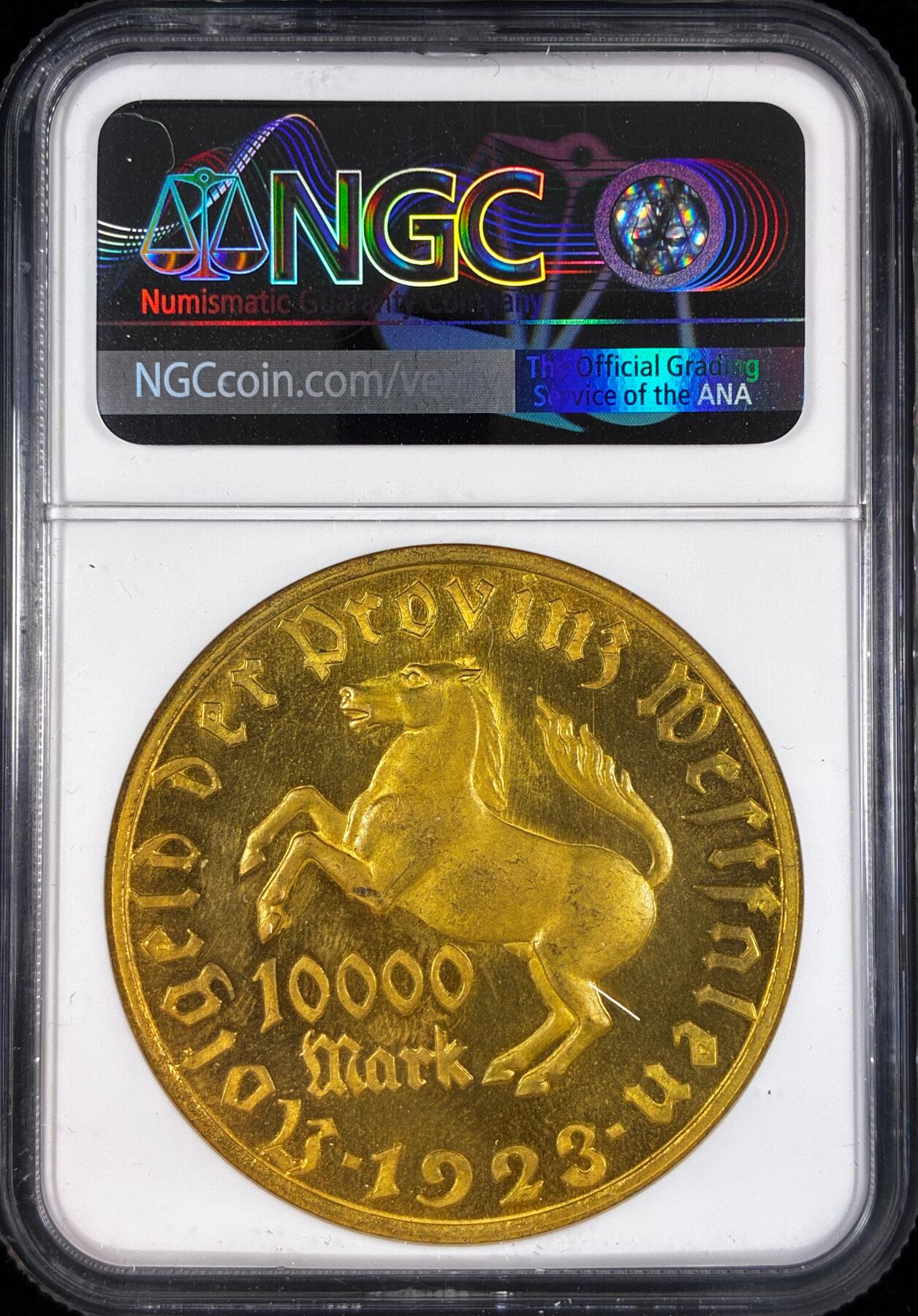 【雨安】【直播拍卖】【世界币章121期-评级币】2025-12-20 周六 19:30 保真 [评级德国] Germany 德国 德紧 威斯特法伦 10000马克 1923年  NGC-MS64