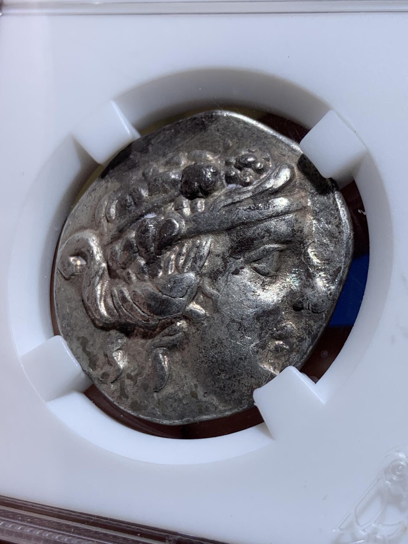 《竞宝斋》第447场 周日，周一，2场连拍 （全场包邮） ZDGS Ch VF 古希腊色雷斯地区148.B.C-80.B.C萨索斯岛4德拉克马银币 正面酒神狄俄尼索斯头像 背面大力神手持棍棒与狮皮 整体状态细节见图